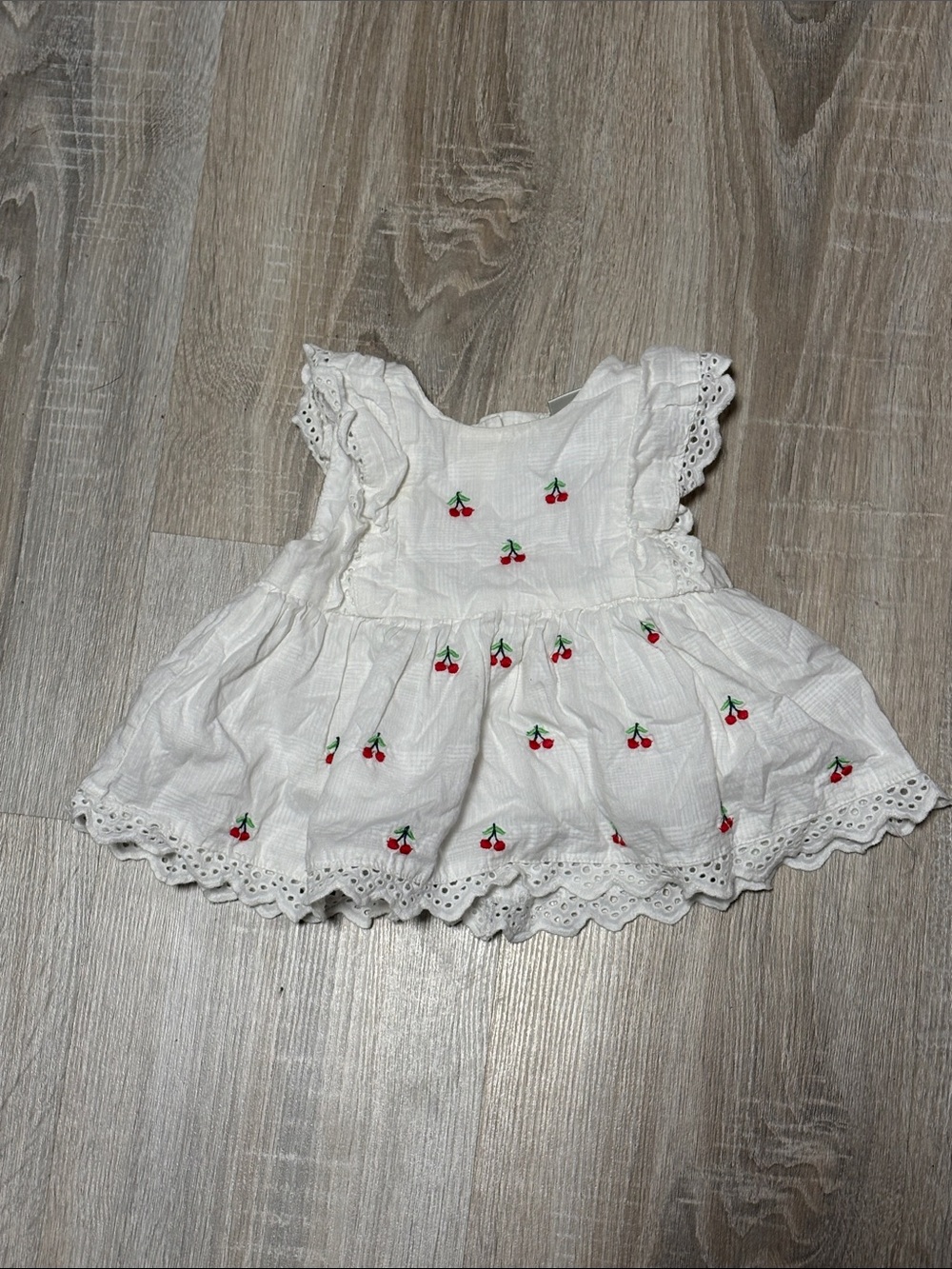 Little Me White Dress with Red Cherry Embroidery